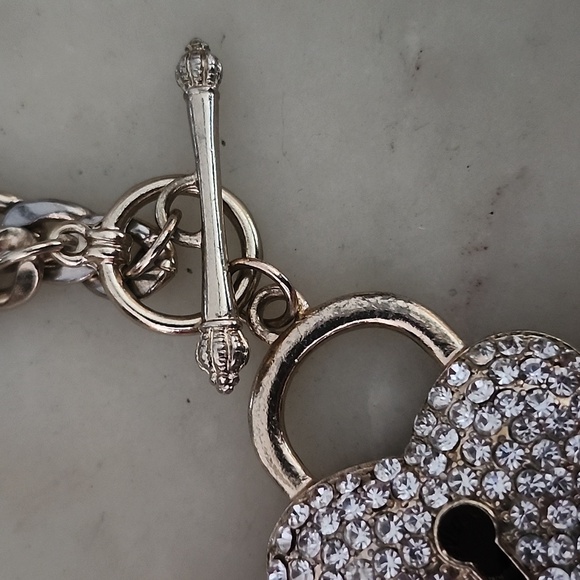 Heart Lock and Key Gold Tone Chain Pendant Necklace - Picture 4 of 16